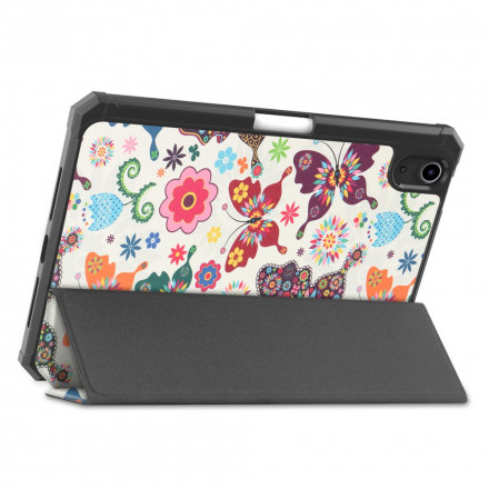 Capa Inteligente iPad Mini 6 (2021) Capa Stylus Flores Vintage