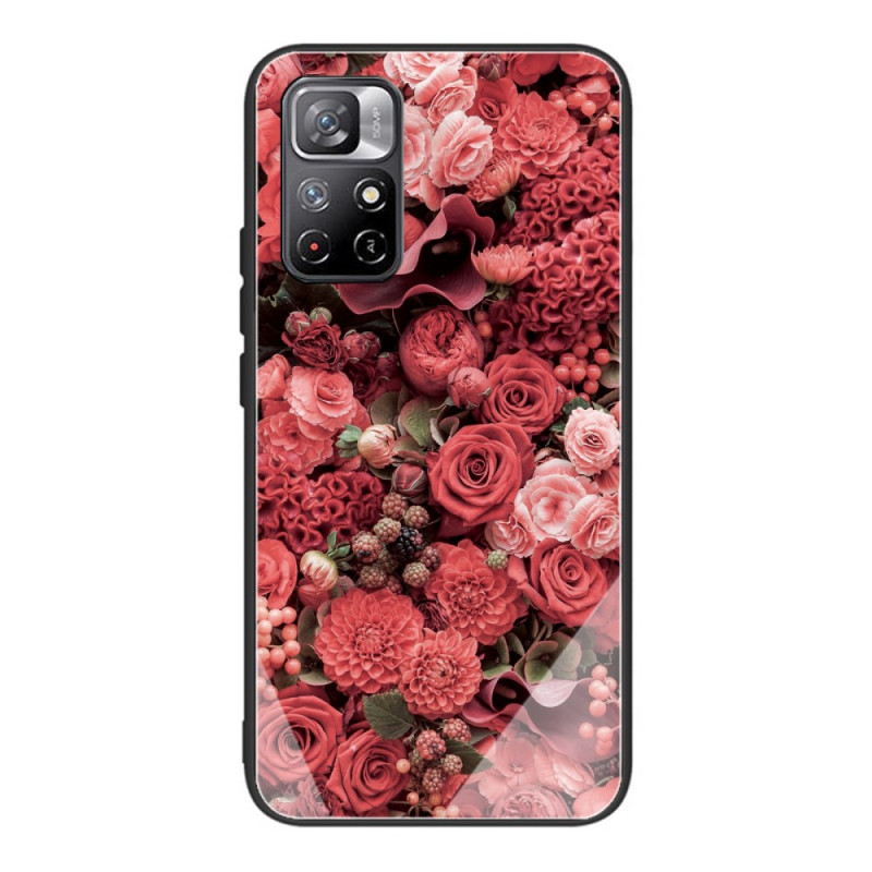 Capa Poco M4 Pro 5G Flores de Vidro Temperado Pink Flowers
