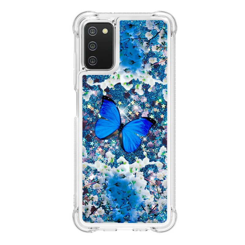 Capa Glitter Blue Butterflies da Samsung Galaxy A03s