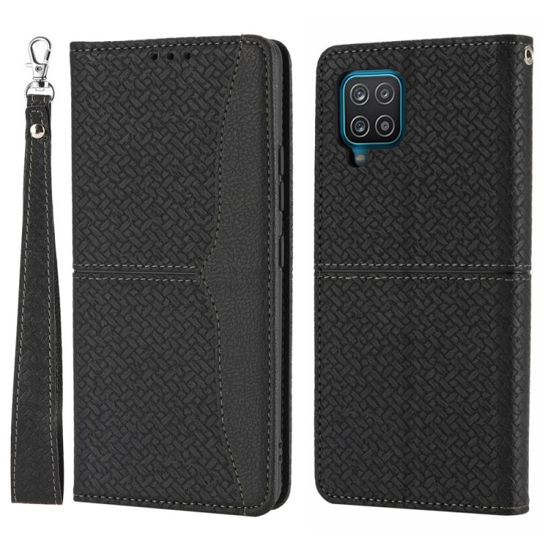 Capa Flip Cover Samsung Galaxy A12 / M12 Style Leather Woven Strap