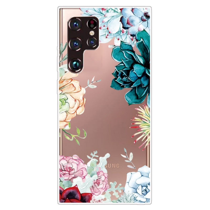 Samsung Galaxy S22 Ultra 5G Capa de flor de aguarela transparente