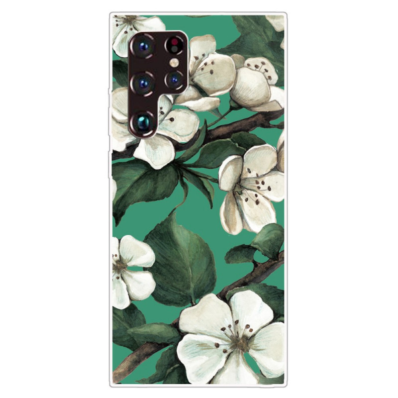 Samsung Galaxy S22 Capa Ultra 5G Flores Brancas Pintadas