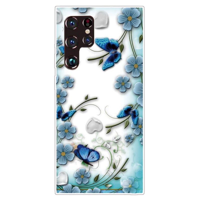 Samsung Galaxy S22 Ultra 5G Case Butterflies e Flowers Retro