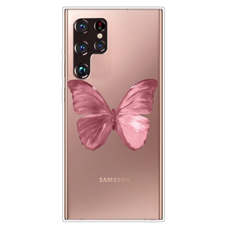 Samsung Galaxy S22 Ultra 5G Capa Borboleta Flexível Rosa