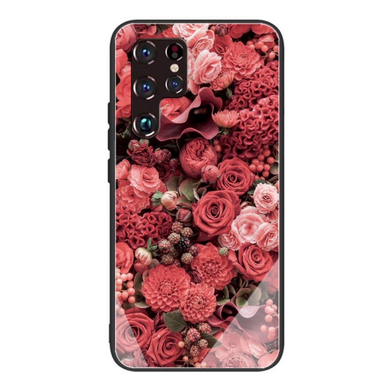 Samsung Galaxy S22 Ultra 5G Flores de Vidro Rosa de Capa Dura