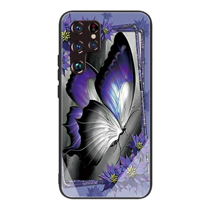 Samsung Galaxy S22 Ultra 5G Capa de vidro temperado Butterfly Purpura