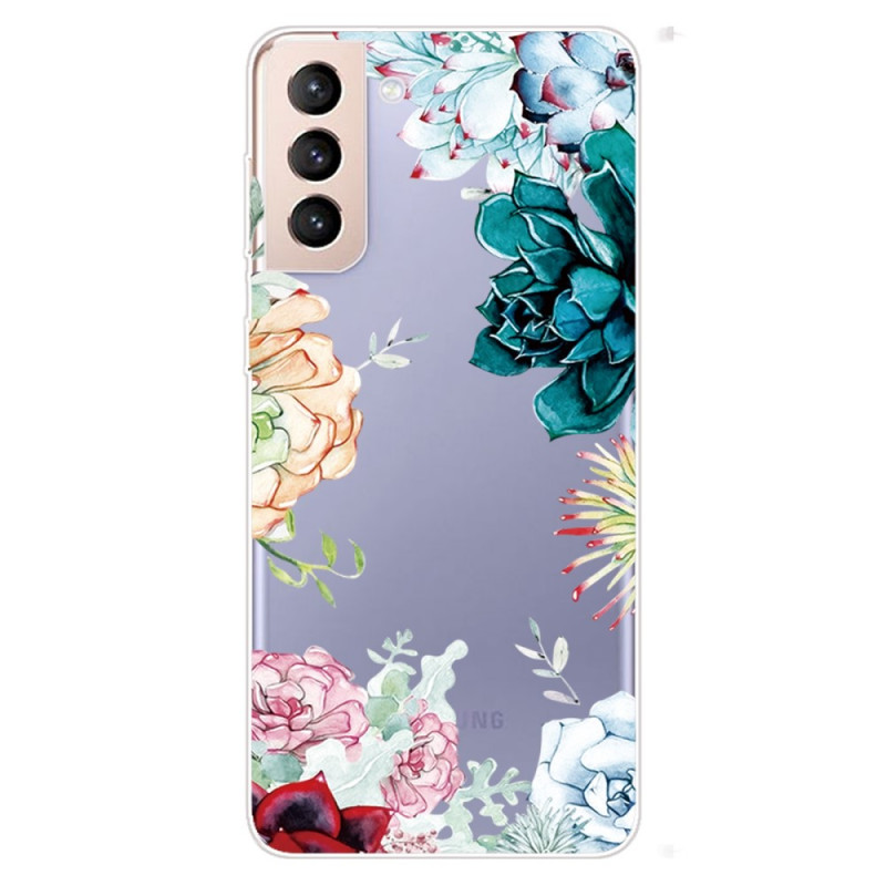 Samsung Galaxy S22 5G Capa de flor de aguarela transparente