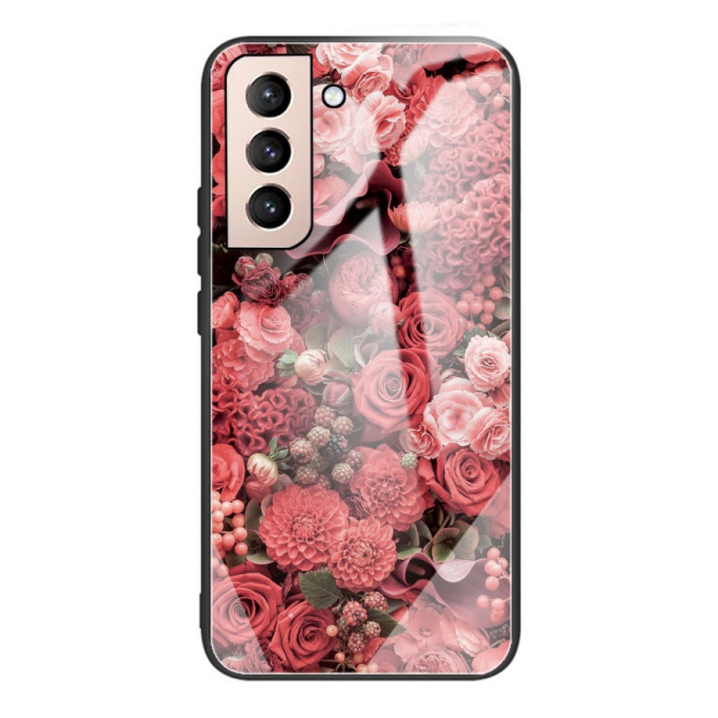 Samsung Galaxy S22 5G Flores de vidro rosa de cobertura dura