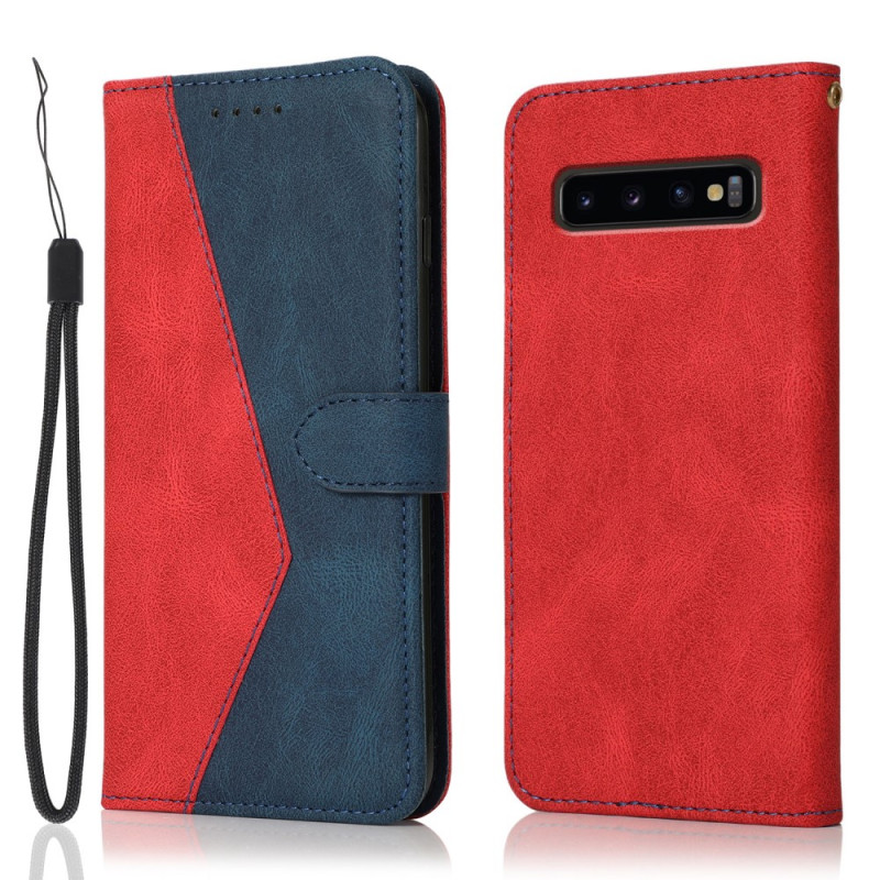 Capa de couro falsa para Samsung Galaxy S10 Plus Triângulo de dois tons