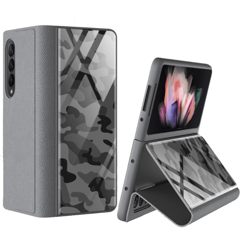 Tampa Flip Cover Samsung Galaxy Z Fold 3 5G Camuflagem de vidro temperado