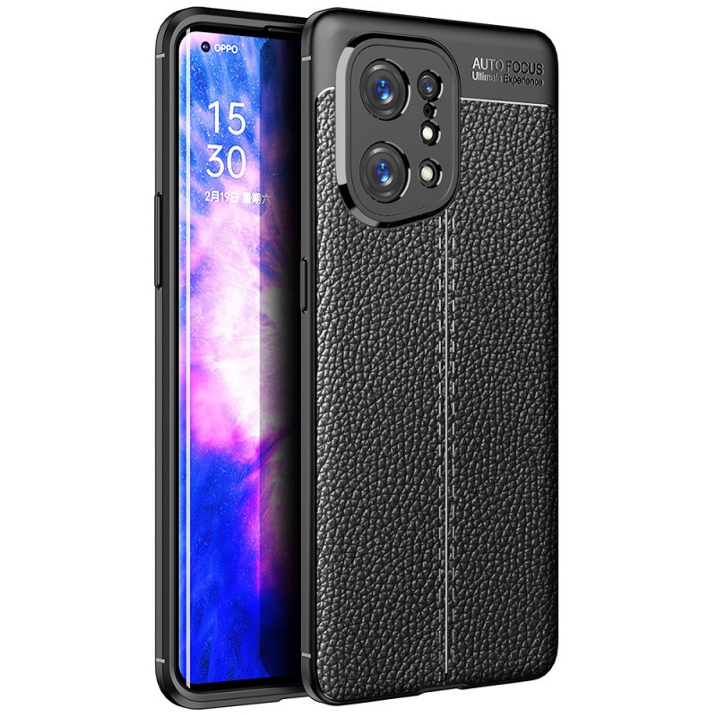 Capa de Couro Oppo Find X5 Efeito Lychee Linha Dupla de Efeito Lychee