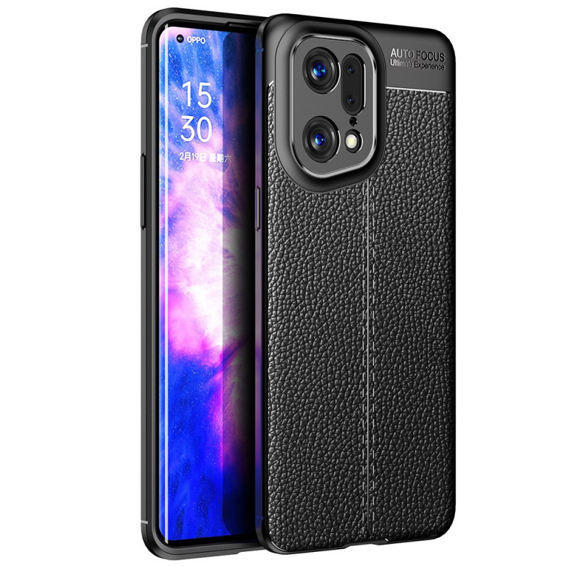 Capa de Couro Oppo Find X5 Pro Linha Dupla Efeito Lychee