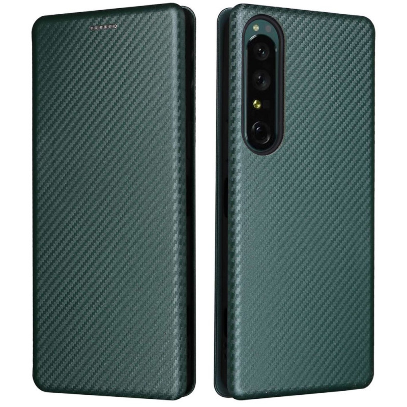 Tampa Flip Cover Sony Xperia 1 IV Textura de Fibra de Carbono