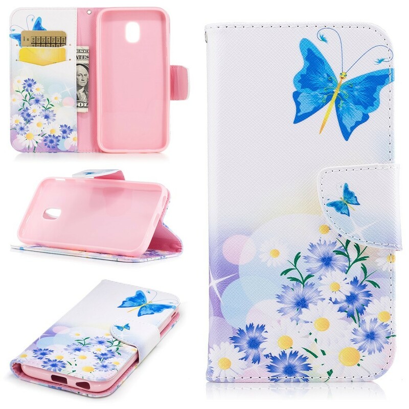 Samsung Galaxy J7 2017 Case Painted Butterflies and Flowers