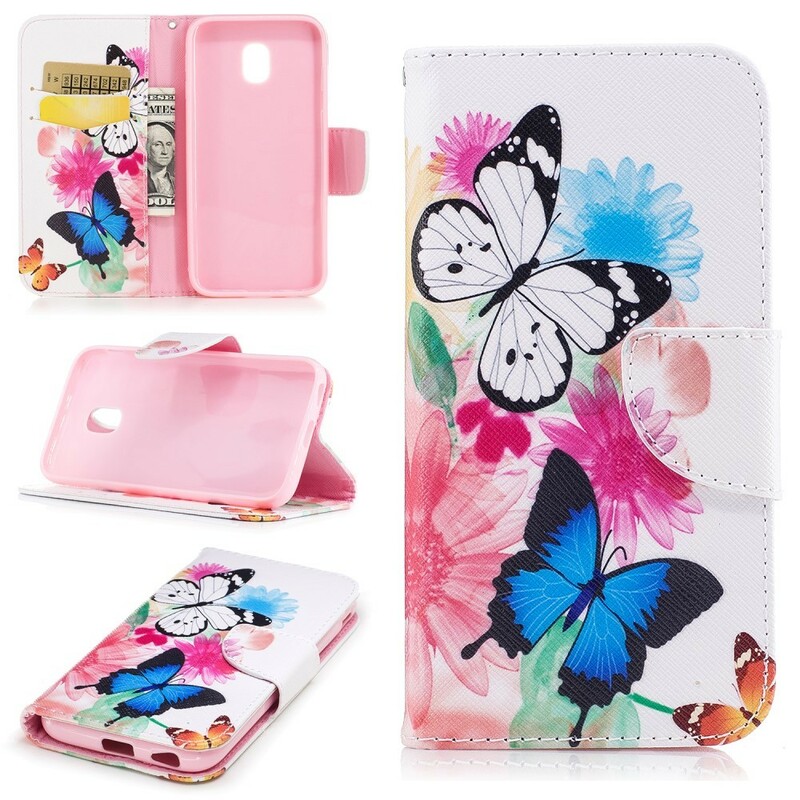 Samsung Galaxy J7 2017 Case Painted Butterflies and Flowers