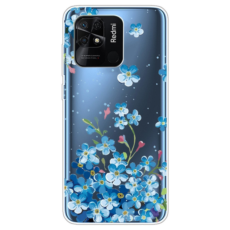Xiaomi Redmi 10C Capa Azul Transparente Flores