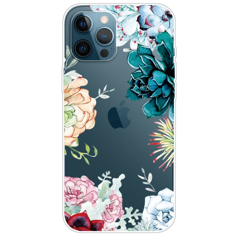 iPhone 14 Pro Capa transparente de flores de aguarela