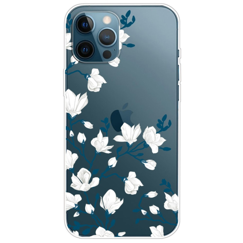 iPhone 14 Pro Clear Case White Flowers