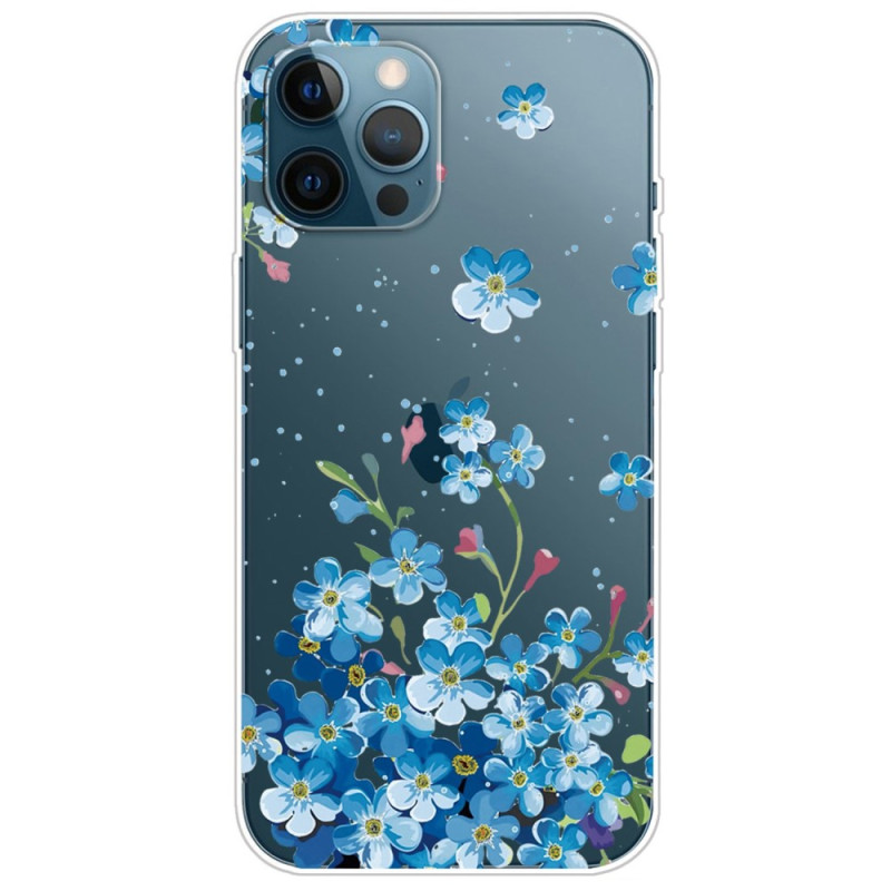 iPhone 14 Pro Transparent Case Blue Flowers
