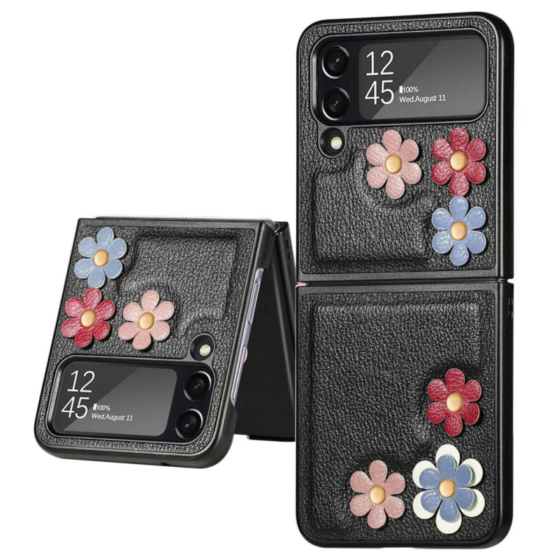 Samsung Galaxy Z Flip 4 Mock Leather Case Flowers