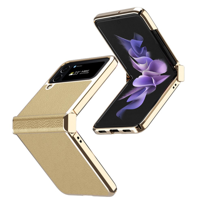 Samsung Galaxy Z Flip 4 Capa de Couro Lychee Metal Edges