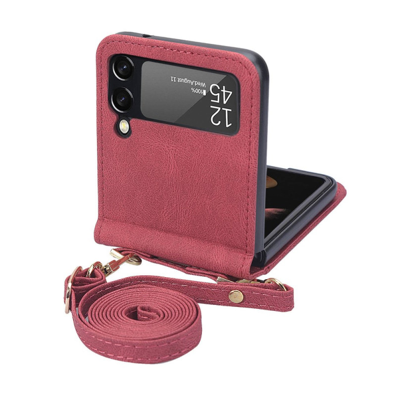 Samsung Galaxy Z Flip 4 Costura com Efeito de Couro e Capa de Cordão de Ombro