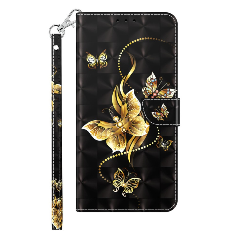 Capa de cordão de segurança do iPhone 14 Butterflies de Ouro