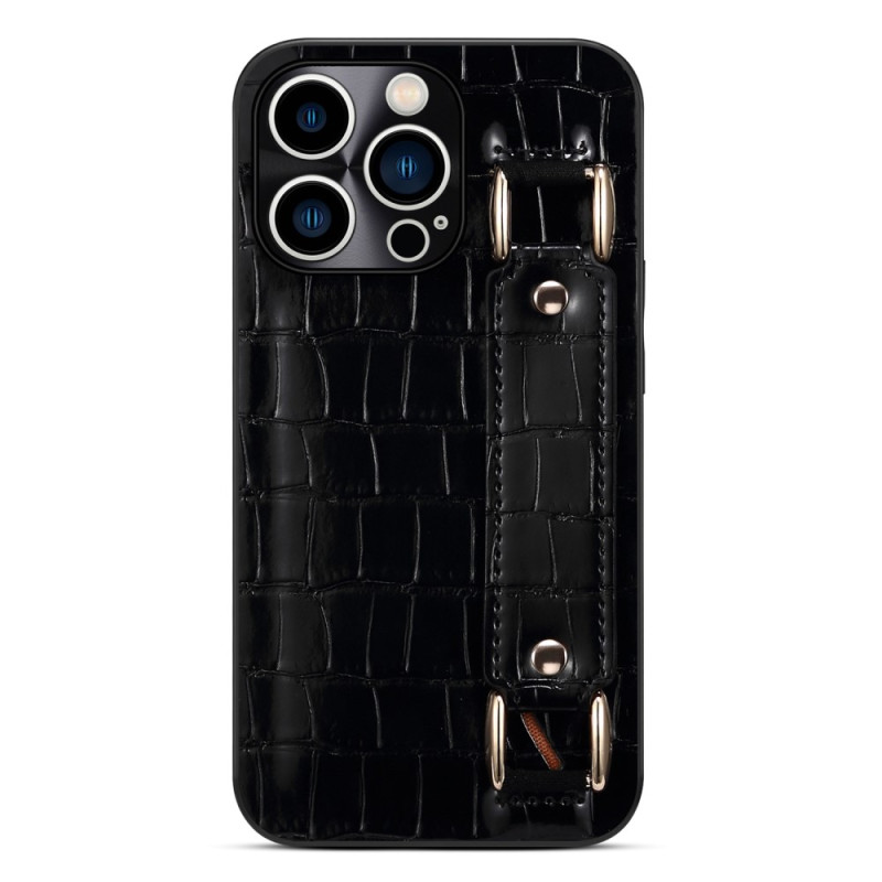 Coque iPhone 14 Pro Max Porte-Carte avec Sangle Support Croco