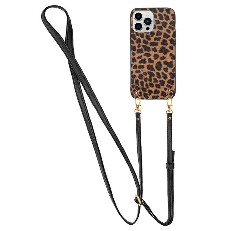 Capa Pro Leopard iPhone 14 com correia de ombro