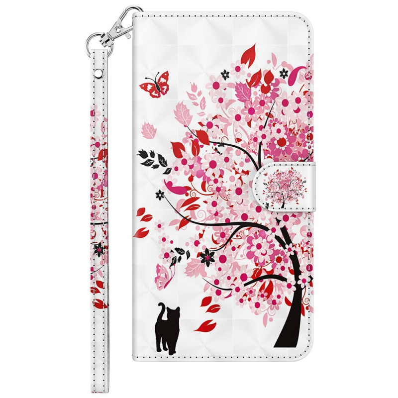 Capa Honor X8 Pink Tree and Cat Strap