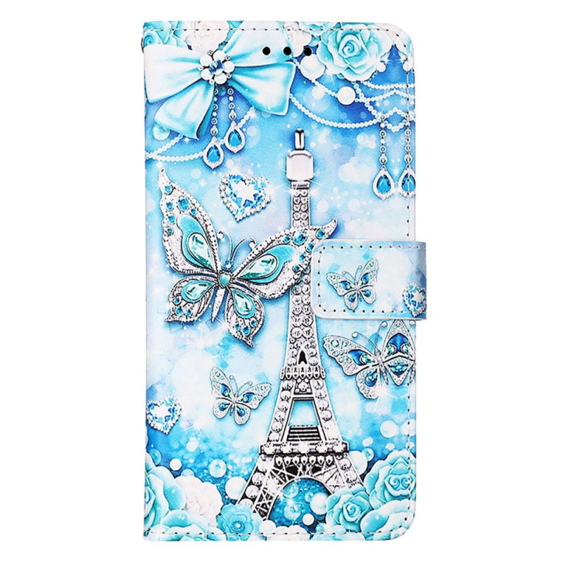 Samsung Galaxy S23 Ultra 5G Case Eiffel Tower Butterflies com Cordão