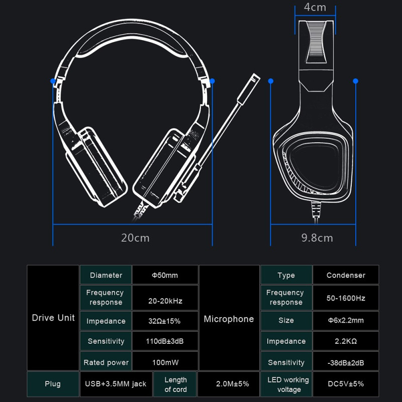 OVLENG GT98 E-Sports Headset com Microfone