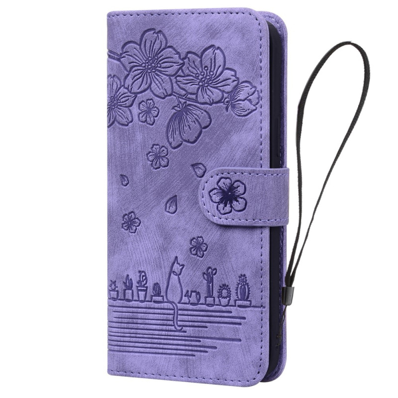 Capa Samsung Galaxy A34 5G Gato Floral com Cordão