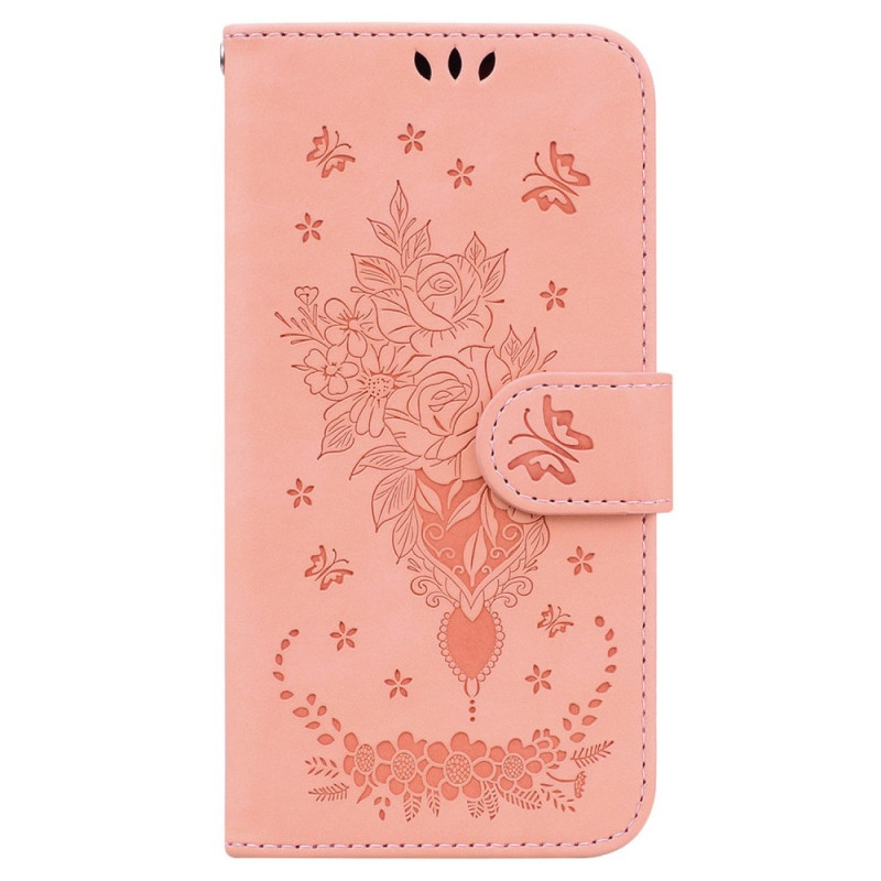 Capa com cordão para Motorola Edge 30 Ultra cor-de-rosa e borboleta