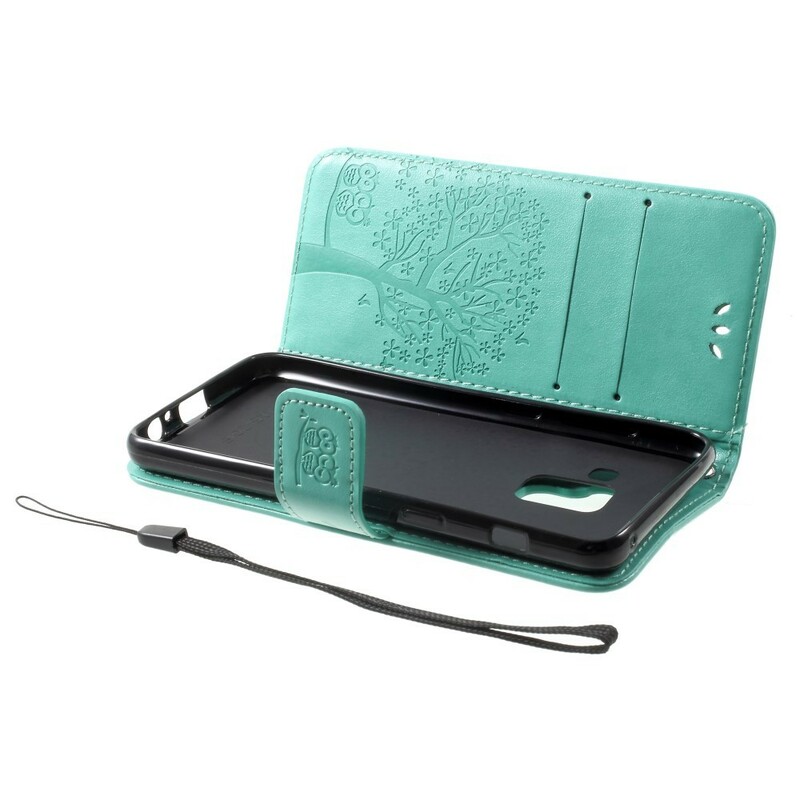 Capa Samsung Galaxy A8 2018 Efeito Couro de Árvore e Corujas