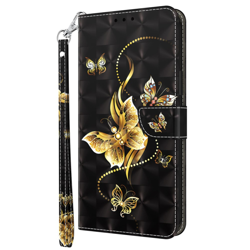 Capa para Xiaomi Redmi 12C Gold Butterflies Strap