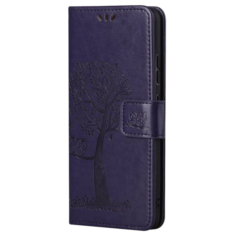 Capa para Moto G62 5G com alça em forma de árvore e coruja