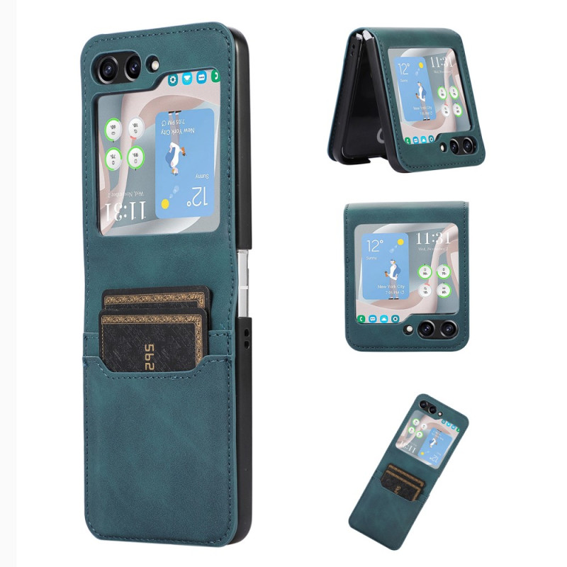 Samsung Galaxy Z Flip 5 Capa para cartão retro com efeito de couro