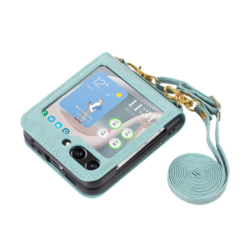 Samsung Galaxy Z Flip 5 Capa
em pele com suporte para cartões e alça de ombro