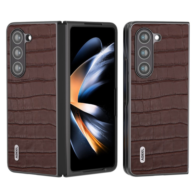 Capa para Samsung Galaxy Z Fold 5 Design de crocodilo em pele genuína