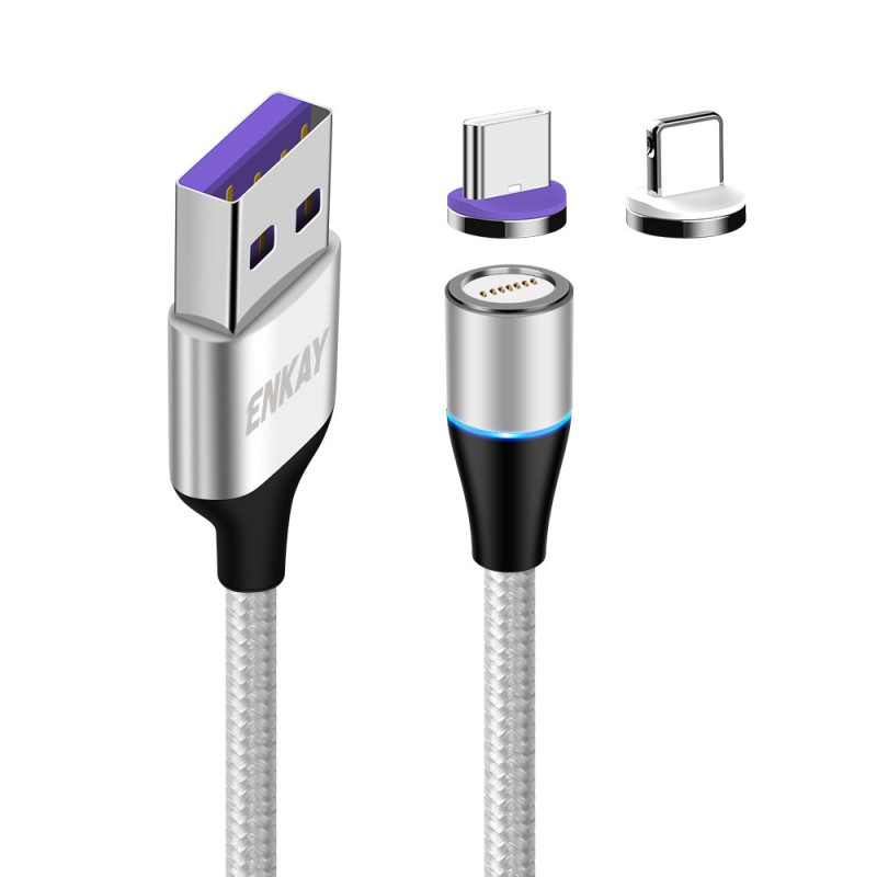 Cabo de carregamento 2 em 1 USB-C e Lightning com ponta magnética