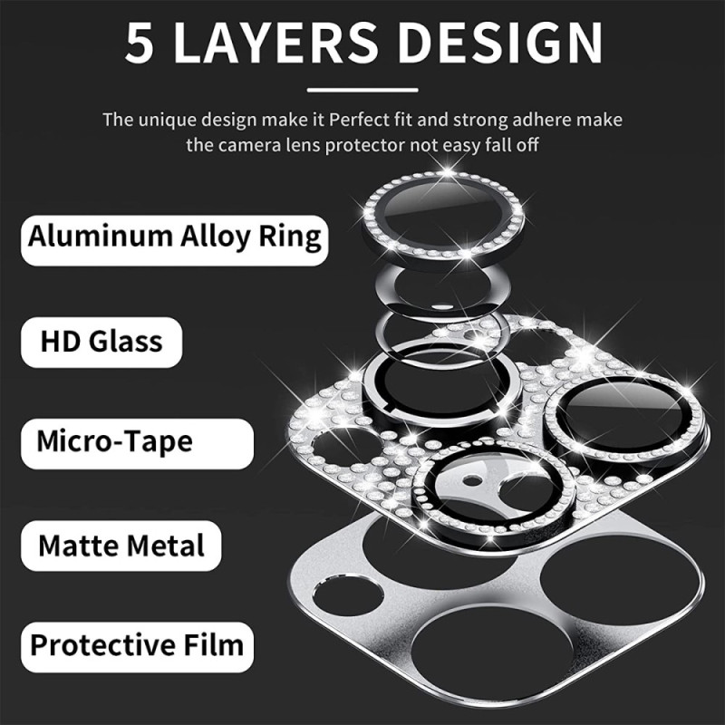 Protetor de protecção para lente
 com strass para iPhone 13 Pro e 13 Pro Max