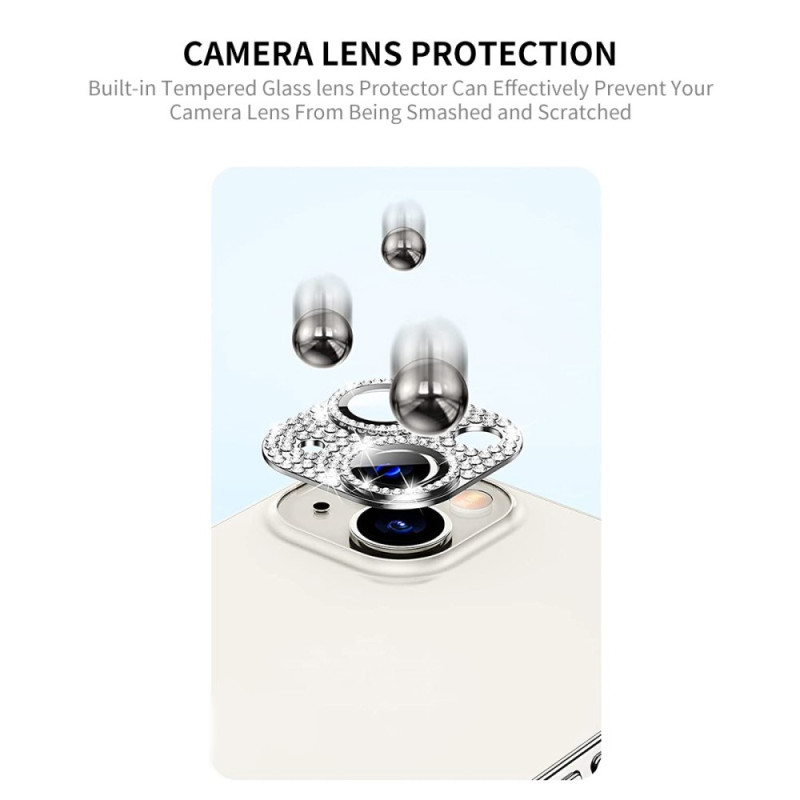 Protetor de vidro temperado e protecção para lente
 de strass para iPhone 14 e 14 Plus