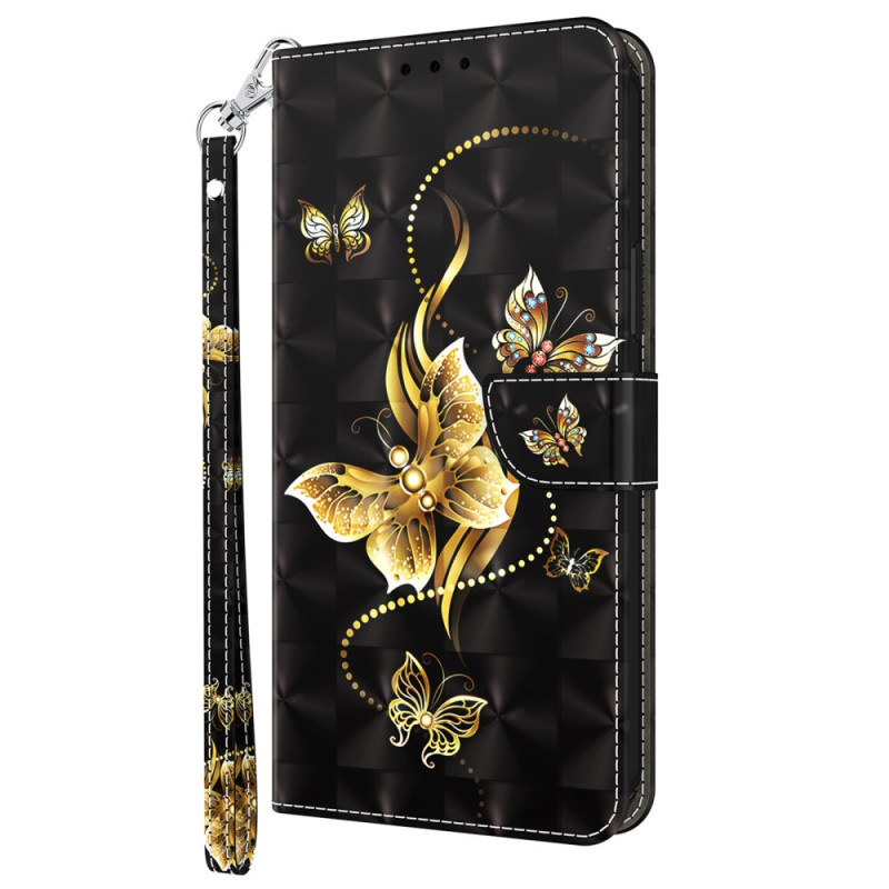Capa para iPhone 15 Pro Gold Butterfly Strap