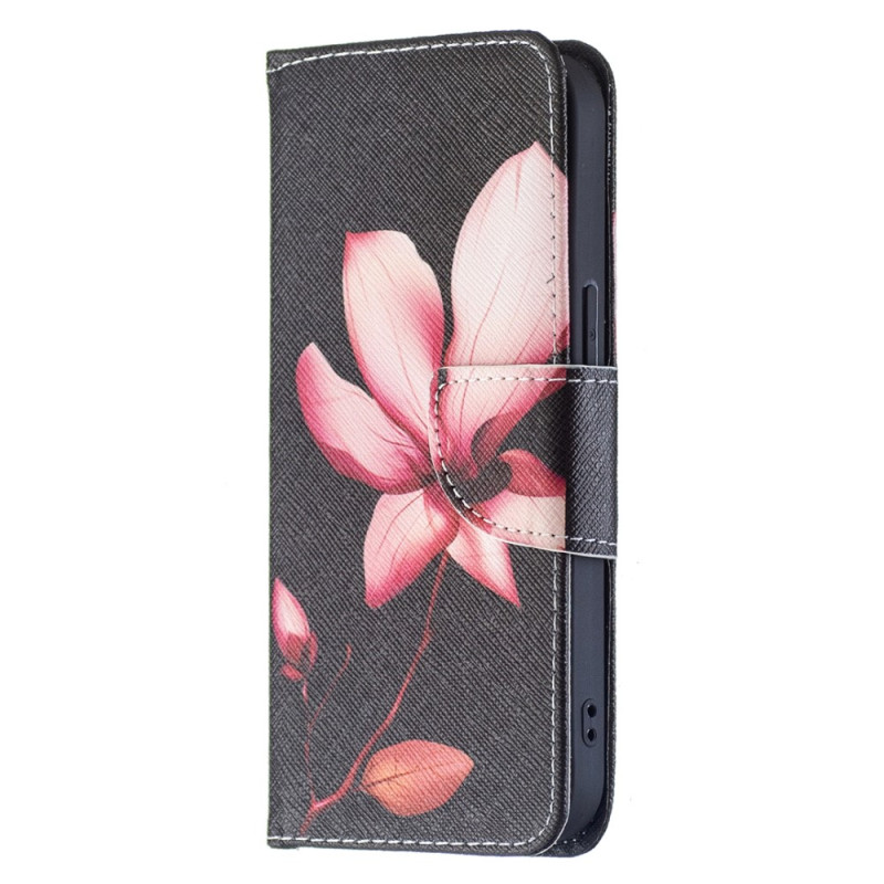 Capa para iPhone 15 Flor cor-de-rosa sobre fundo preto
