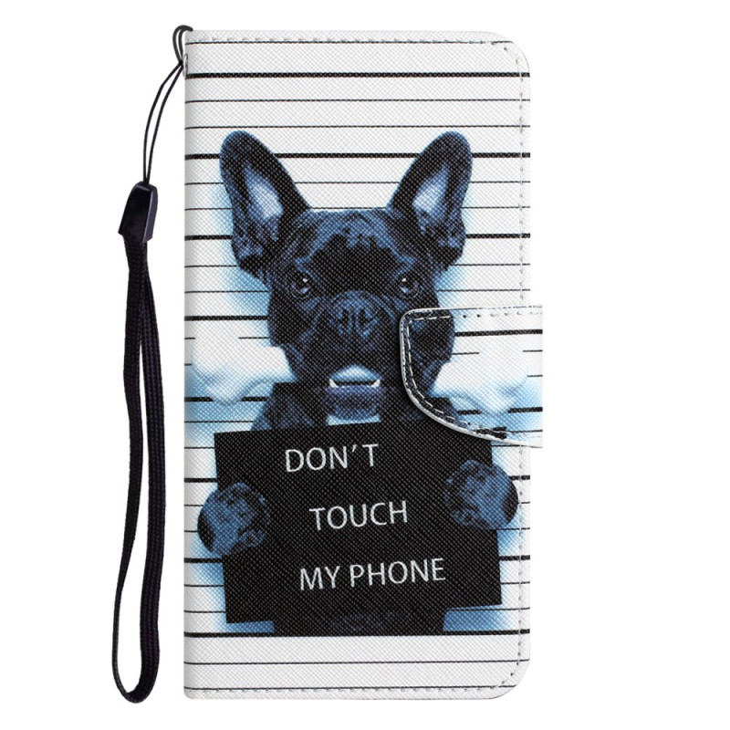Capa para iPhone 15 Suspicious Dog com cordão de segurança