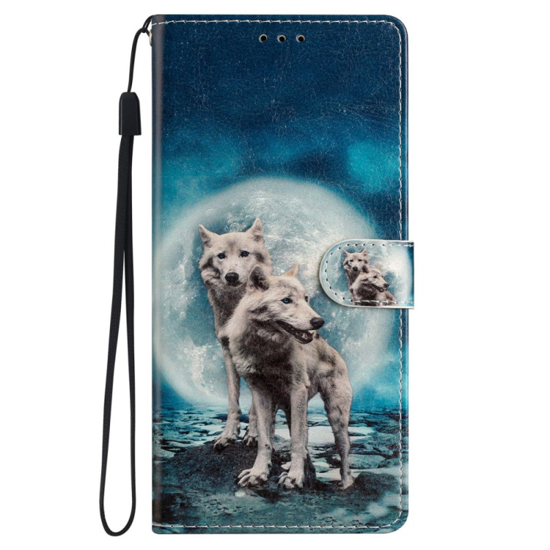 Capa iPhone 15 Wolves Under the Moon com cordão de segurança