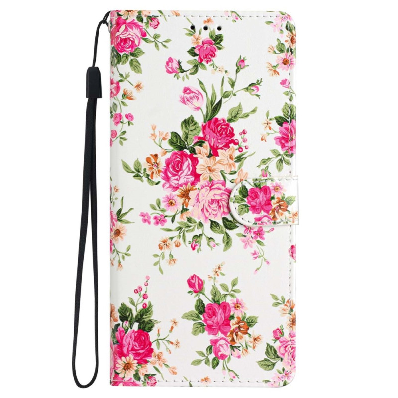 Capa para iPhone 15 Flores Liberty com cordão de pescoço