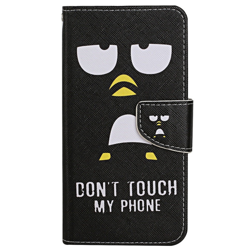 Capa Penguin Don't Touch my Phone para iPhone 15 com alça