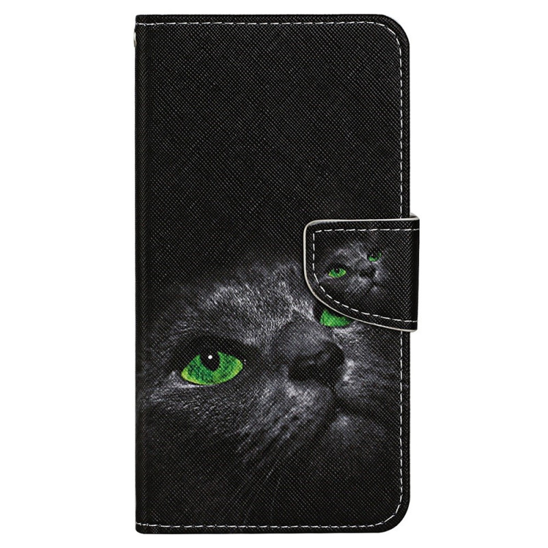 Capa iPhone 15 Gato de olhos verdes com cordão de segurança